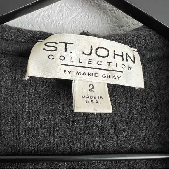 St John Collection Wool Hooded Open Front Long Sweater Size 2 Grey - Picture 3 of 5